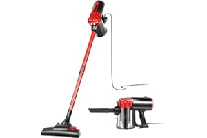 koticidsin Aspirateur Balai sans Sac, Aspirateur à Main 2 en 1(800W/16Kpa Puissance d'aspiration, Filtration HEPA, Brosse pour Sols Durs et Escaliers) Noir/Rouge [Classe énergétique A+]