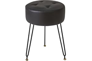 IBUYKE Sztuczna skóra okrągły podnóżek, stolik pomocniczy stołek do makijażu, siedzisko z tworzywa PU, stołek do sofy, złote stalowe nogi, czarny