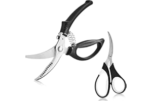 MASTEYMOH Poultry Shears + Seafood Shears, Stainless Steel Poultry Scissors + Kitchen Seafood Scissors, Multi-Purpose Kitchen Scissors with Safety Lock, Poultry Shears with Spring + Crawfish Scissors