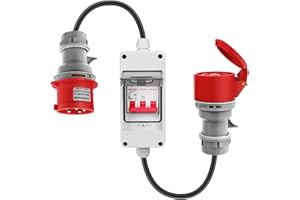 VAPOURD CEE Adapter 63A auf 32A, 400V Kupplung Starkstrom mit Schutzschalter, IP44 CEE Stromadapter Stecker und Steckdose H07RN-F Wohnmobil-Adapterkabel
