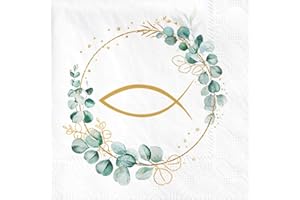 Sprinlot Lot de 40 serviettes en papier pour communion, confirmation, baptême, confirmation, eucalyptus - Décoration de table pour baptême, communion