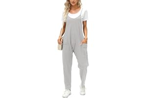 Ebifin Peto para mujer, pantalones de trabajo, mono suelto, mono sin mangas, con bolsillos grandes.