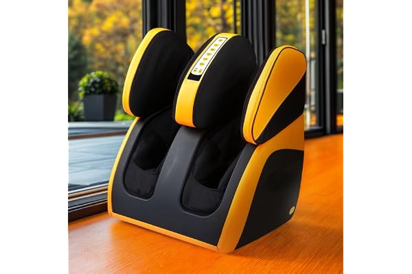 GLOBAL RELAX® | VITALZEN PLUS Masseur Électrique pour Pieds, Jambes, Cuisses et Genoux | Jaune I 3 Intensités et modes de massage I Compression I Chaleur | Soulage la douleur | Relaxation