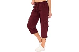 JINSHI Pantalons Femme Pantacourt Cargo d'été 3/4 Long Capri Pantalon avec Plusieurs Poches