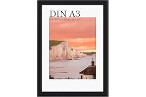 UHOUSEST Picture Frame A3 Wood, 29.7 x 42 cm, Black Frame with Mount, Poster Frame for Wall Mounting, Vertical or Horizontal