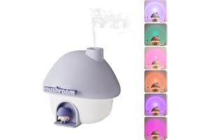 Justup Luftbefeuchter, 300ml Süße Pilz Haus Befeuchter USB Mini Luftbefeuchter mit 7 Farben Licht, Automatische Abschaltung und Leise für Büro,Schlafzimmer,Auto,Desktop (Lila)