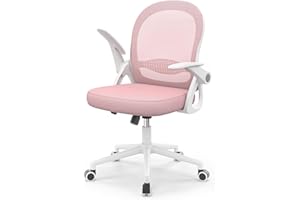 naspaluro Home Office Chair Ergonomic Desk Chair Swivel Computer Chair Mid-Back Mesh Chair with Flip-up Armrests and Lumbar Support for Home/Office - Pink