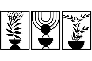 Pduoduo 3 Panels Boho Metal Wall Art,Abstract Minimalist Geometric Wall Art,Black Metal Wall Sculpture for Living Room, Bedroom