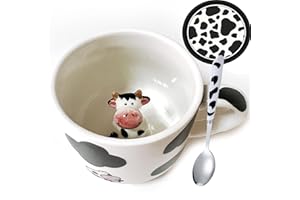 Arawat Tazza con mucca all'interno carine tazze da caffè tazze da tè tazza da caffè divertente tazze da caffè con cucchiaio tazze regalo per donne amiche tazza da caffè unica per festa di compleanno