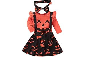 BORLAI Bébé Fille Mon 1er Halloween Citrouille jarretelle Jupe Tenues Barboteuse Bandeau Ensemble de vêtements