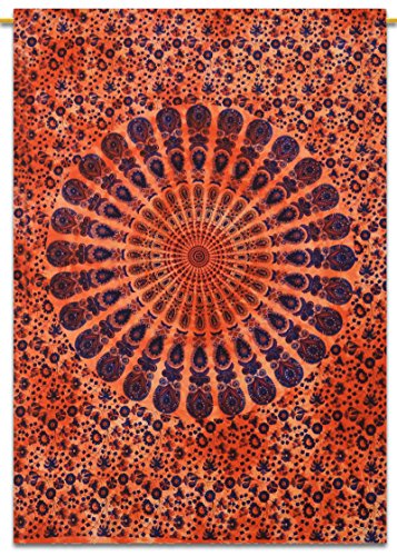 Mandala Wall Hanging Indian Cotton Tapestry Poster Size Orange Boho Decor Throw 42" x 30" Inches
