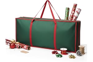 ZOPPER Christmas Wrapping Paper Storage Bag – Fits Rolls Up to 80 cm – 3 Netted Pockets, 2 Hook & Loop Straps, Durable Zippers – Green & Red
