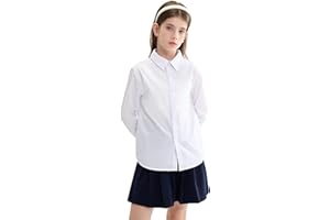 maoo garden Camisa Blanca de Uniforme Escolar para Niñas Blusa de Manga Larga Blusa con Botones