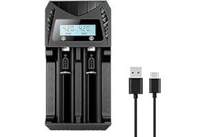 POWOBEST 18650 battery charger with LCD display compatible with AA AAA NI-MH/NI-CD & 3.7V/3.6V 18650 26650 14500 16340 18500 21700 18500 rechargeable batteries with USB C cable,for POWO18B Battery