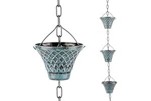 Tfro & Cile Pioggia Catena Grondaia Downspout Sostituzione Decorativo Giardino Acqua Piovana Diverter Home Decor 2 1/2 Piedi Lungo - Griglia Blu