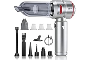 SGIP Bezprzewodowy Odkurzacz Ręczny, 26000PA Odkurzacz Samochodowy Ładowanie USB, 3 Poziomy + 4 Zmywalny Filtr i Akcesoria mini bezprzewodowy odkurzacz Przenośny Do Samochodu, Domu (srebrzysta-czerwień)