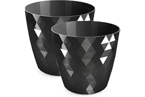 PECZEKO Pot de Fleurs Brillant, Pot de Fleurs en Plastique, Pot de Fleurs décoratif pour Grandes et Petites Fleurs, Lot de 2 Pots de Fleurs, Pots de Fleurs, Pots à Herbes, (2 pièces) Noir, ø 20 cm
