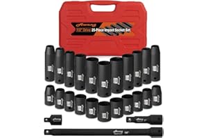 Awang Kraft Schlagschrauber-Nüsse Set 1/2" 10-24mm Schlagnuss-Satz mit 3, 5, 10-inch Verlängerungsstange 25 Stück