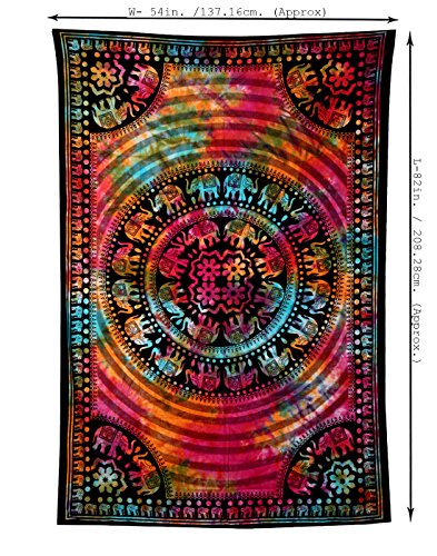 Wandteppich Bunt Mandala Indisch Elefant Tie Dye Tapestry Hippie Deko Boho Tuch Bohemian Wandbehang Von Rajrang - 5