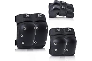 SPFASZEIV Skateboard Protezioni Set,Bambini&Adulto Ginocchiere Protezioni 6 in 1 Kit con Wristguard/Ginocchiere/Gomitiere per Roller Blading, Pattinaggio, Skateboard, Scooter, Bicicletta