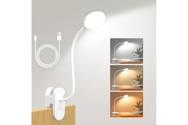 ZAPLIT 61 LED Lámpara de Lectura con Pinza – 【3 Modos & 10 Niveles】 2000mAh USB-C, 40cm Cuello Flexible, Luz para Cama, Escritorio y Camping