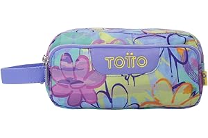 TOTTO - Estuche Escolar 3 Compartimentos, Modelo Agapec, Estuche Grande, Dimensiones 23 x 11.5 x 10.5 cm, Asa Lateral, Tiradores Ergonómicos con PVC, Tejido Resistente, Estampado Grafily