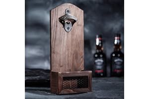 AROLA Abridor de Botellas de Cerveza Abrebotellas montado en la Pared Abridor de Botella de Bebida Montado en Pared con Botella Cap Catcher Regalo para los Amantes de la Cerveza Bar