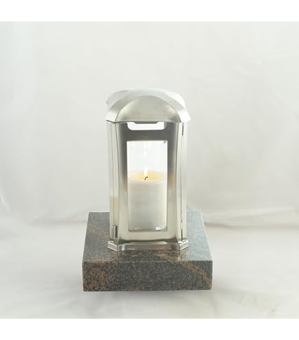 Grablampe Aus Aluminium & Granit – Antikoptik Mit Kreuz, 22 Cm Hoch