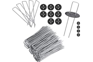 Secwell 50 Clavijas de Jardín con 10 Arandelas de Seguridad, Grapas para Jardin,Clavos de césped, Jardín fijación Clavijas, Multiusos en Forma para Asegurar la Tela de Malezas(150 mm/30 mm, Ø 3mm)