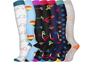Pnosnesy Chaussettes de Compression, (2/4/6/7 paires) pour Hommes et Femmes 15-20 mmHg, idéales pour L'athlétisme, la Course, les voyages en avion, le Soutien
