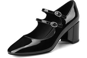 MIRAAZZURRA Escarpins à talon bloc Mary Jane Escarpins élégants avec bride de cheville et bout rond Chaussures vernies avec boucle