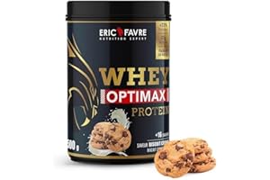 WHEY OPTIMAX PROTEIN +74% Protéines Bi-sources: WPC + Protéine Brevetée, 17g BCAA, 11g Glutamine, Peu Sucrée et Onctueuse｜Idéal pour la Prise de Masse Musculaire｜ Cookies 500g - Eric Favre