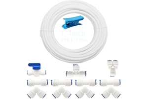 CESFONJER 1/4" Conector Kit, RO Osmosis Inversa Sistema de Filtro Paquete de 12 (Y + T + I + L Combo + Válvula de Cierre) +10 Metros Tubo de Agua Blanco 1/4" (6.3 mm)