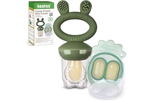 Haakaa Podajnik owoców dla niemowląt, Formy do popsicle z mlekiem matki, silikonowy podajnik bez BPA do bezpiecznego samodzielnego karmienia niemowląt, 4 miesiące + Oliwkowa zieleń