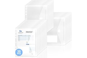 PLAPOT 35 Stück Dokumententasche A5, Wasserdichte Dokumentenmappe, 7 Lochrand Sammelmappen Mit Etikettentasche, Transparent Mappen für Dokumente Organisieren, Bürobedarf, Hausaufgaben