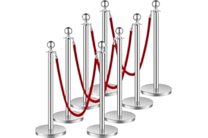 VEVOR Poteau de guidage, 8 pcs, barrière de balisage pour contrôle de foules, avec base creuse, 4 cordes velours rouge et poteaux argentés en acier inox, pour file d'attente en public, hôtel, fête