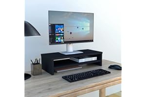 Henor Supporto Monitor Rialzo Tv Legno FSC® con ripiano intermedio 62 x 26.5 x 16 cm supporti 50 kg Grafite