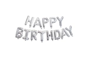 Ponmoo Foil Palloncini Happy Birthday Banner Kit - Argento, Bandiera di Buon Compleanno Palloncino Festa Decorazioni