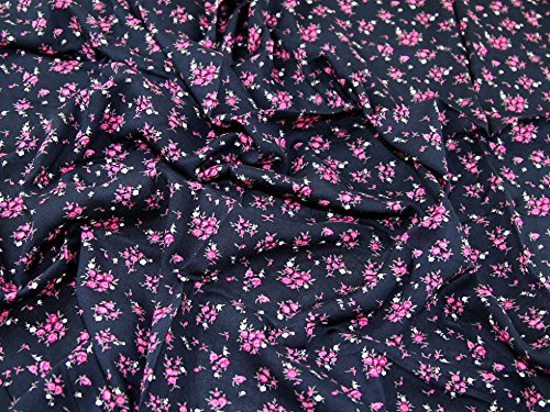 Floral Print Viskose Kleid Stoff navy blue & pink – Meterware