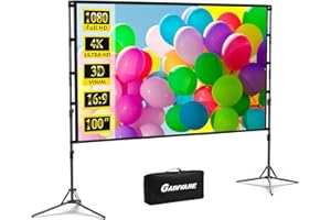GAINVANE 100 Projector Screen with Stand Foldable Portable Movie Screen 100”（16：9）, HD 4K Double Sided Projection Screen with Carry Bag Indoor Outdoor Video Screen for Home Theater