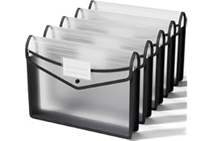 ThinkTex A4 Pochette Plastique, 5 Pièces Organisateur sans Séparateur, Transparentes, Fermeture à Bouton, Pression, pour Fournitures Bureaux Voyage