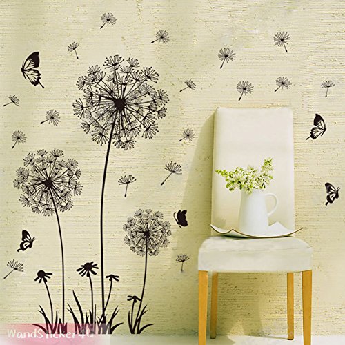 WandSticker4U- Wandtattoo „Pusteblumen“ schwarz | Effektbild: 165x130cm | Wandsticker Löwenzahn Blumen Baum Pflanzen Waldbild Wand Aufkleber Deko für Wohnzimmer, Schlafzimmer, Garderobe, Küche, Flur XL - 2