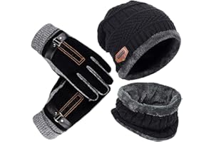 YULOONG, Gorro, Bufanda, Guantes, Conjunto de Invierno, Gorro de Punto, Calentadores de Cuello, Guantes de conducción con Pantalla táctil, Unisex