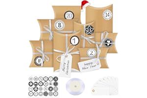 BLUELVES Calendrier de l'Avent, 24 Calendrier Avent a Remplir, Boites Cadeau Noël, Boîtes Calendrier de l'Avent DIY, Boîte à Remplir avec Autocollants, pour DIY Noël Cadeaux(Rétro)