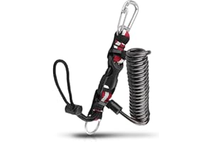 OVOVFANY Scuba Diving Lanyard, Heavy Duty Stainless Steel Spring Coiled Lanyard with Quick Release Buckle and Dive Flag Webbing Strap for Cameras and Dive Lights