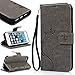 Produktbild SMART LEGEND iPhone SE Lederhülle, iPhone 5S 5 Handyhülle Schmetterling Weinstock Premium Schutzhülle Wallet Case Grau Muster Design Etui Brieftasche Ledertasche mit Handschlaufe Neu Zubehör im Bookstyle Cover Schale mit Ständer Standfunktion Etui Karten Slot und Magnetverschluss Flip Case