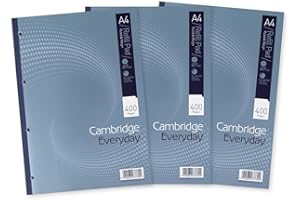 Cambridge Lined Paper A4 Refill Pad, Ruled and Margin, 400 Page, Pack of 3, Blue