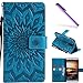 Produktbild COTDINFOR Huawei Mate 7 Protective Standing Hülle Elegant PU Tasche Leder Flip Schutzhülle im Bookstyle Kartenfächer Magnet Etui Schale für Huawei Mate 7 Blue Sunflower KT
