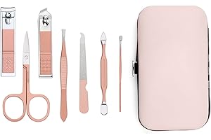 Ikadiya Kit Manucre Pedicure[Rose], Coupe Ongle Professionnel Coupe Cuticule Acier Inoxydable, Trousse De Pédicure Manucure, Trousse De Coupe-Ongles De Voyage[7pcs]