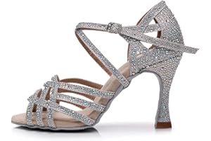 AOQUNFS Zapatos de Baile Latino Mujer con Brillantes Tacones Profesional Salsa Tango Bachata Fiesta Sandalias de Baile de Salón,L357